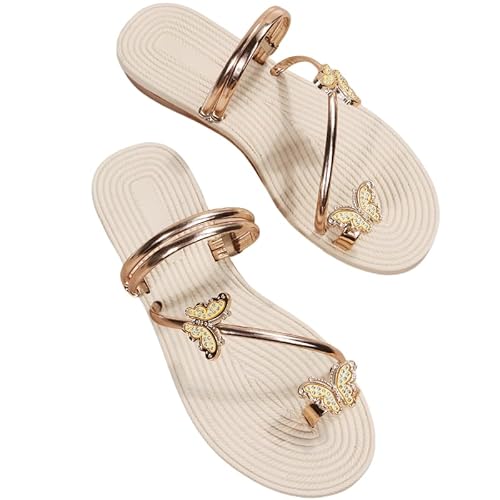 Sandalen Damen Elegant Sandaletten Mit Pailletten Schmetterling Slide Sandals Sommer Peep Toe Sandalen Freizeit Strandschuhe (Roségold,40) von JXpxbao