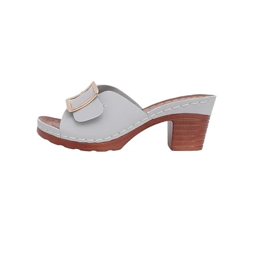 Sandalen Damen Mit Absatz Elegant Schlappen Pumps Sommerschuhe Bequeme Orthopädische Sandalen Freizeit Peep Toe High Heels Hausschuhe Mit Blockabsatz EU36-43 (Grau,40) von JXpxbao
