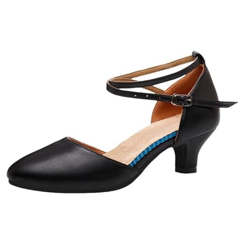 Schöne Damen-Tanzschuhe Für Draußen, Mittlerer Absatz, Modisches Design Und Knöchelriemen, Geeignet Für Modernen Gesellschaftstanz, Tanz, Bankett Und Aufführung (Schwarz 3,5 cm,37) von JXpxbao