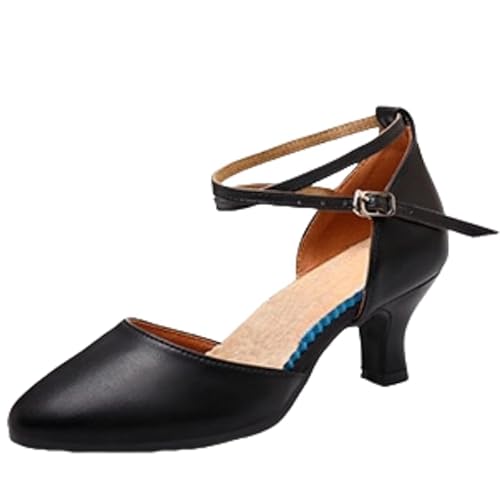 Schöne Damen-Tanzschuhe Für Draußen, Mittlerer Absatz, Modisches Design Und Knöchelriemen, Geeignet Für Modernen Gesellschaftstanz, Tanz, Bankett Und Aufführung (Schwarz 5,5 cm,40) von JXpxbao