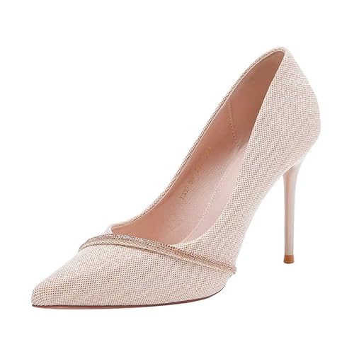 Schuhe Damen Pumps Chunky Runde Mode Frauen High Heels Zehen Arbeit Absätze Hochzeit Schuhe Damen Elegant Mit Absatz (Gold,39) von JXpxbao