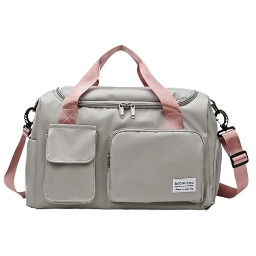 Sporttasche Für Damen Und Herren, Gym Bag, Mit Schuhfach Und Nassfach, Wasserdicht Und Strapazierfähig, Geeignet Für Fitness, Yoga, Schwimmen, Reisen (Grau-Rosa) von JXpxbao
