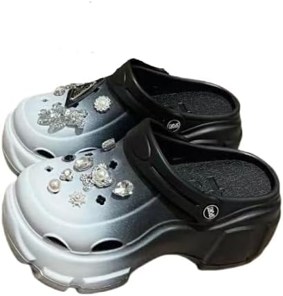 Stilvolle DIY Plateau-Clogs, Chunky Heel Einfarbige Geschlossene Zehen Eva Slide Schuhe, Damen Outdoor-Sandalen (Kristall Schwarz,40) von JXpxbao