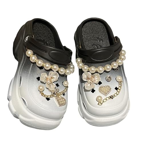 Stilvolle DIY Plateau-Clogs, Chunky Heel Einfarbige Geschlossene Zehen Eva Slide Schuhe, Damen Outdoor-Sandalen (Perle Schwarz,38) von JXpxbao