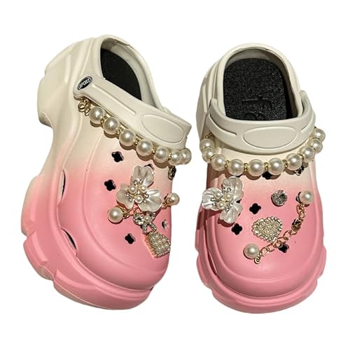 Stilvolle DIY Plateau-Clogs, Chunky Heel Einfarbige Geschlossene Zehen Eva Slide Schuhe, Damen Outdoor-Sandalen (Perlweiß,36) von JXpxbao