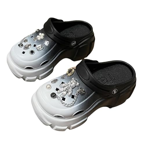 Stilvolle DIY Plateau-Clogs, Chunky Heel Einfarbige Geschlossene Zehen Eva Slide Schuhe, Damen Outdoor-Sandalen (Tragen Schwarz,34) von JXpxbao