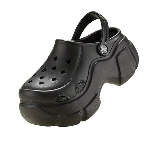 Stilvolle Plateau-Clogs, Chunky Heel Einfarbige Geschlossene Zehen Eva Slide Schuhe, Damen Outdoor-Sandalen (Schwarz,39) von JXpxbao