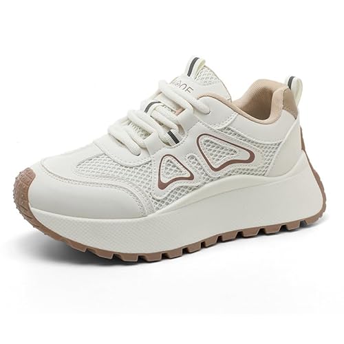 Turnschuhe Sportschuhe Damen Laufschuhe Mit Dämpfung Tennis Schuhe Sneakers Fitness Schuhe Fashion Atmungsaktiv Damen Plateau Sneaker Retro Mesh Turnschuhe (Khaki,35) von JXpxbao
