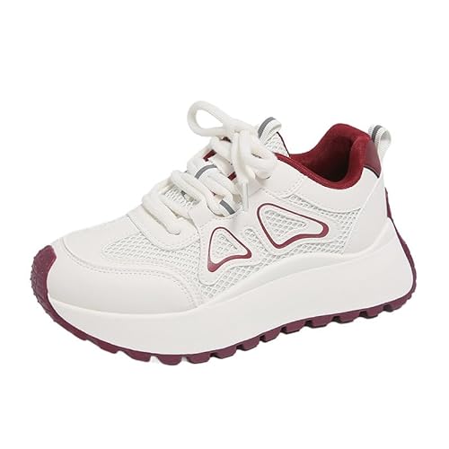 Turnschuhe Sportschuhe Damen Laufschuhe Mit Dämpfung Tennis Schuhe Sneakers Fitness Schuhe Fashion Atmungsaktiv Damen Plateau Sneaker Retro Mesh Turnschuhe (Rot,39) von JXpxbao