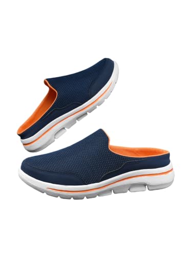 Unisex Clogs Pantoletten Sommer Hausschuhe Strand Sandalen Gartenschuhe mit Fußbett aus Weichem (dunkelblau orange,40) von JXpxbao