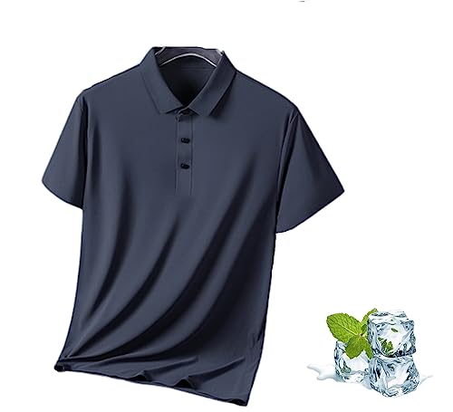 JYDQM Kurzärmliges Herren-Poloshirt aus Eisseide,klassisches Herren-Poloshirt aus Eisseidenstoff,schnell trocknendes Kurzarm-Poloshirt aus Eisseide mit kühlem Gefühl (Dunkelgrau,2XL) von JYDQM