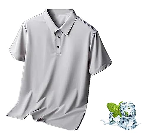 JYDQM Kurzärmliges Herren-Poloshirt aus Eisseide,klassisches Herren-Poloshirt aus Eisseidenstoff,schnell trocknendes Kurzarm-Poloshirt aus Eisseide mit kühlem Gefühl (Hellgrau,4XL) von JYDQM