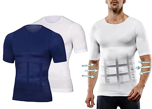 JYDQM Manshap Ion Schlankheits- und Formungs-Unterhemd, Herren-Kompressionsshirt, kurzärmelig, trocken, Herren-Unterhemd zum Abnehmen für den Sport (2 Stück-1,L) von JYDQM