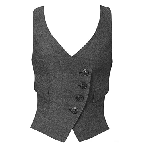 Damen Anzugweste Tweed formelle Arbeitskleidung Slim Fit Weste komplett gefüttert, dunkelgrau, Large-X-Large von JYDress