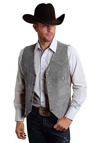 JYDress Herren Wildleder Leder Weste Vintage Cowboy Stil Ärmellose Jacke Slim Fit Hochzeit Weste, Hellgrau, Large von JYDress