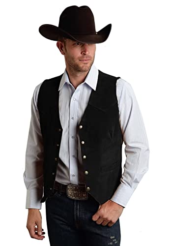 JYDress Herren Wildleder Leder Weste Vintage Cowboy Stil Ärmellose Jacke Slim Fit Hochzeit Weste, Schwarz, Medium von JYDress