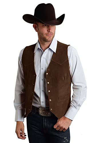 JYDress Herren Wildleder Weste Vintage Cowboy Stil ärmellose Jacke Slim Fit Hochzeit Westen, Braun, Large von JYDress