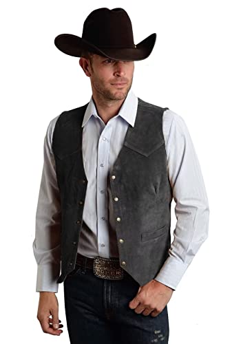 JYDress Herren Wildleder Weste Vintage Cowboy Stil ärmellose Jacke Slim Fit Hochzeit Westen, GRAU, Medium von JYDress