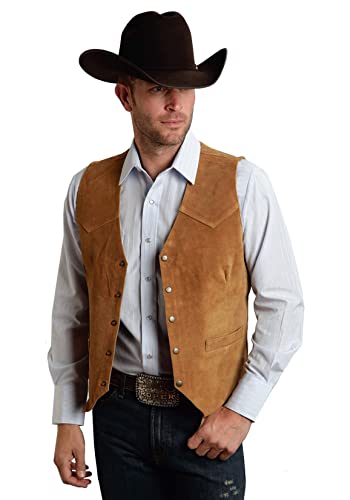 JYDress Herren Wildleder Weste Vintage Cowboy Stil ärmellose Jacke Slim Fit Hochzeit Westen, Khaki, Large von JYDress