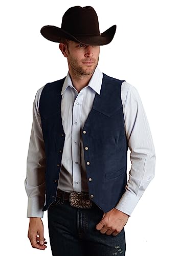 JYDress Herren Wildleder Weste Vintage Cowboy Stil ärmellose Jacke Slim Fit Hochzeit Westen, Marineblau, XX-Large von JYDress