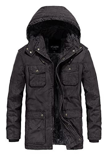 JYG Herren Winter Dicker Mantel Casual Militär Parka Jacke mit Abnehmbarer Kapuze, GRAU, Medium von JYG