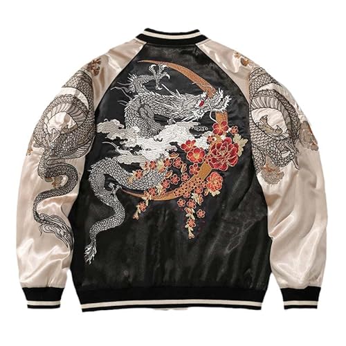 JYHBHMZG Bestickte Sukajan-jacke für Frauen & Männer. Satin Drachen-Phoenix. Herbst-Baseballkleidung. Dragon jacket L von JYHBHMZG