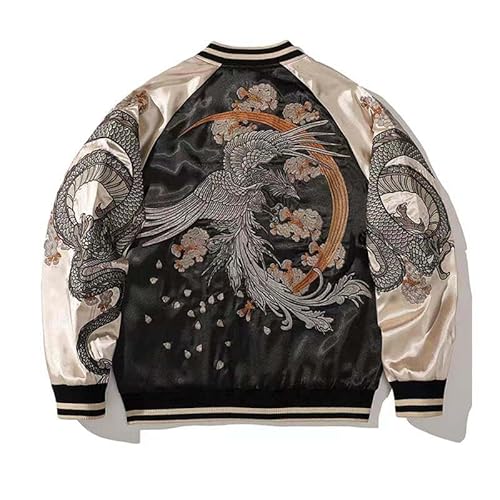 JYHBHMZG Bestickte Sukajan-jacke für Frauen & Männer. Satin Drachen-Phoenix. Herbst-Baseballkleidung. Phoenix jacket S von JYHBHMZG