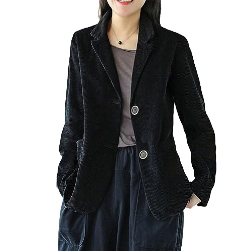 JYHBHMZG Cord Blazermantel Einfarbig Kurze Jacke Damen Blazer Frühling Herbst Langärmelige Tasche Retro Lässige Jacke Black XL von JYHBHMZG