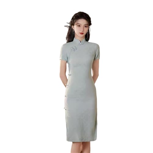 JYHBHMZG Damen Sommer Baumwolle-Leinen Jugend Elegantes Cheongsam Kleid Blue M JYHBHMZG Damen Sommer Baumwolle-Leinen Jugend Elegantes Cheongsam Kleid Blue M von JYHBHMZG