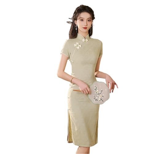 JYHBHMZG Damen Sommer Baumwolle-Leinen Jugend Elegantes Cheongsam Kleid EN8 M von JYHBHMZG