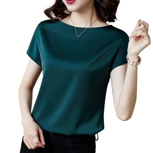 JYHBHMZG Damen Sommer Crop Top Vintage Einfaches Satin Hemd Bluse Kurzarm Bequem Casual Bluse Dark EN8 XS von JYHBHMZG