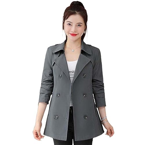 JYHBHMZG Frühling Herbst Trenchcoat Damen Koreanisch Doppelt Brüstig Mittellanger Damen Trenchcoat Mantel Windbreaker Oberbekleidung French gray9 XS von JYHBHMZG