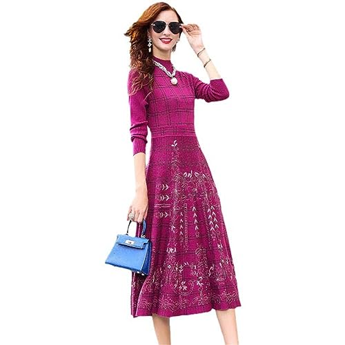 JYHBHMZG Herbst Winter Midi-Pulloverkleid Damen Gerades Gestricktes Kurzes Kleid Hoher Kragen Damen Schlank Pullover Bodycon-Kleid Picture Color M von JYHBHMZG