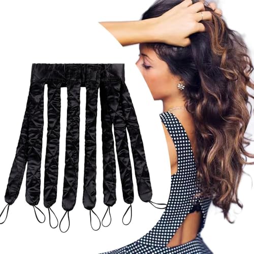 Heatless Hair Curler Rod Headband Skin No Heat Hair Curls for Long Hair with Removable Adjustable Straps Sleep In Over Night Heatless Curling Hair Roller for Women Girls Use Soft (Schwarz) von JYHi