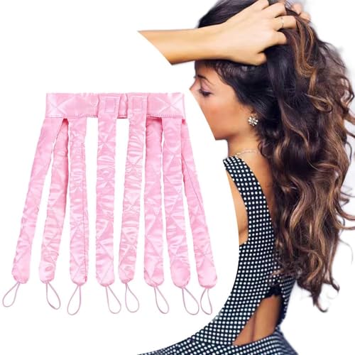JYHi Heatless Hair Curler Rod Headband With Removable Adjustable Straps - No Heat Curls for Long Hair, Sleep In Overnight Curling Roller for Women Girls - Pink von JYHi