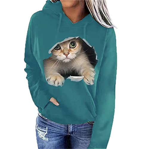 JYJFORYOU Womens Cat Print Hoodie - 3D Cats Print Hooded Sweatshirt Langarm Pullover Top mit Tasche von JYJFORYOU
