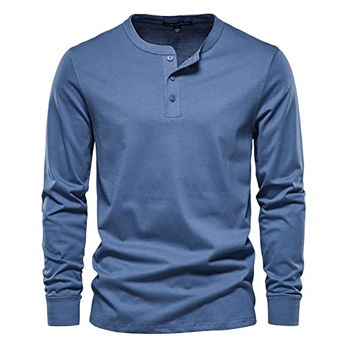 Henley Shirt Herren Langarm Beiläufig T-Shirt klassisch 3 Taste Knopfleiste Einfacher V-Ausschnitt Baumwolle Hemden mit Grandad-Ausschnitt von JYJXFD