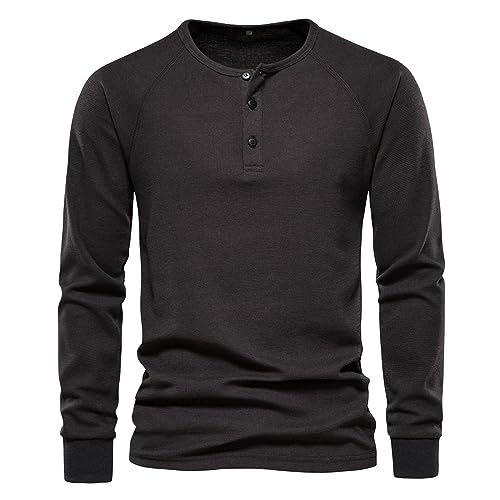 Herren Waffel Henley Beiläufig Langarm T-Shirt klassisch 3 Taste Knopfleiste Einfacher V-Ausschnitt Baumwolle Hemden von JYJXFD