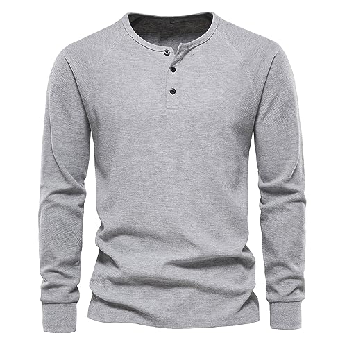 Herren Waffel Henley Beiläufig Langarm T-Shirt klassisch 3 Taste Knopfleiste Einfacher V-Ausschnitt Baumwolle Hemden von JYJXFD