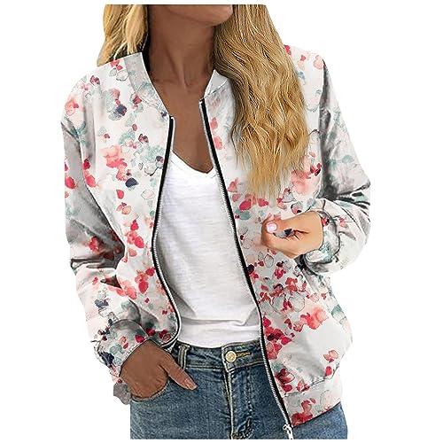 JYJXFD Bomberjacken für Damen Leichte Mäntel mit durchgehendem Reißverschluss Vintage Paisley Grafik gedruckt Mäntel Mode Windbreaker Oberbekleidung Lässige Steppjacke von JYJXFD