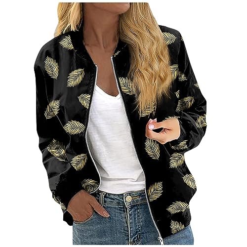 JYJXFD Bomberjacken für Damen Leichte Mäntel mit durchgehendem Reißverschluss Vintage Paisley Grafik gedruckt Mäntel Mode Windbreaker Oberbekleidung Lässige Steppjacke von JYJXFD