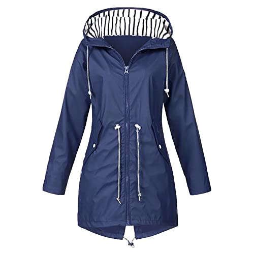 JYJXFD Wasserdichter Regenmantel für Frauen Leichte Regenjacke Windbreaker mit Kapuze und Taschen für draußen von JYJXFD