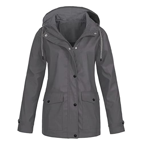 Wasserdichte Damen Regenjacke mit Kapuze Plus Size Leichter Regenmantel Outdoor Wandern Winddichte Jacken Mantel von JYJXFD