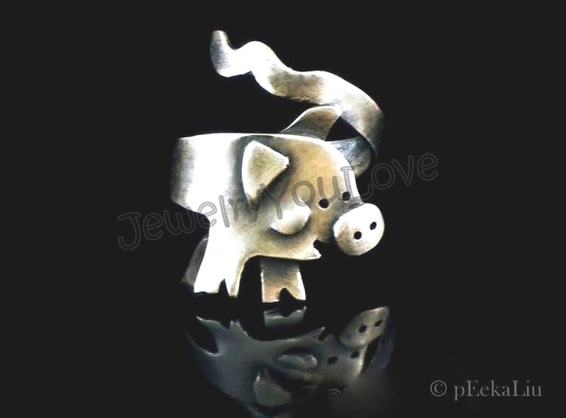 Einstellbare Handgemachte Sterling Silber Schwein Ring - Lulu Einstellbare Handgemachte Sterling Silber Schwein Ring - Lulu von JYLbyPeekaliu