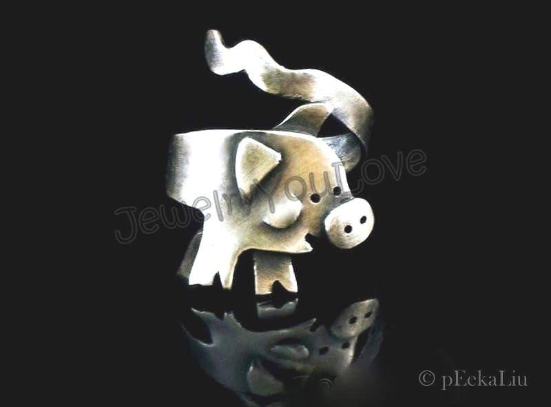 Einstellbare Handgemachte Sterling Silber Schwein Ring - Lulu Einstellbare Handgemachte Sterling Silber Schwein Ring - Lulu von JYLbyPeekaliu