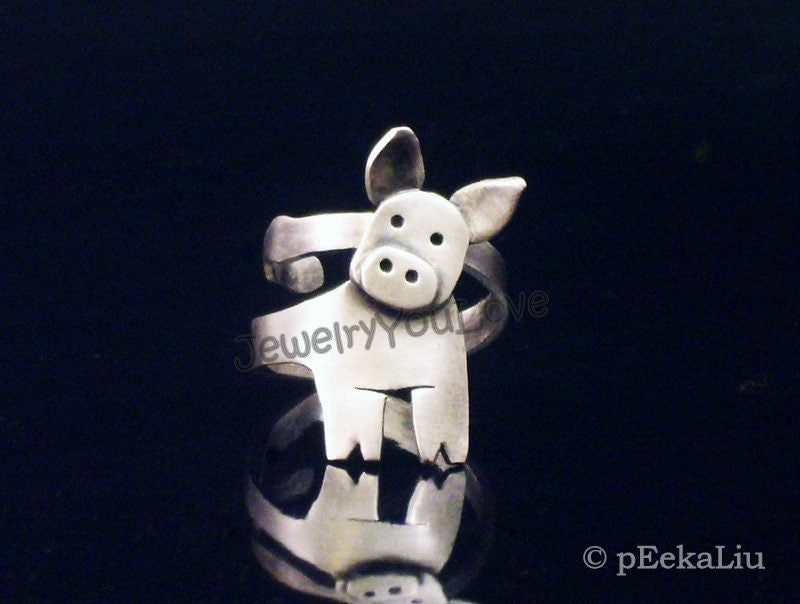 Verstellbarer Handgemachter Sterlingsilber Schwein Ring - Peggy Verstellbarer Handgemachter Sterlingsilber Schwein Ring - Peggy von JYLbyPeekaliu