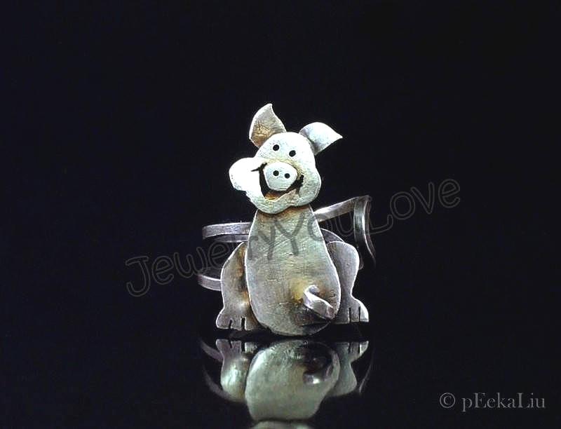 Einstellbare Handgemachte Sterling Silber Schwein Ring - Porkchop Einstellbare Handgemachte Sterling Silber Schwein Ring - Porkchop von JYLbyPeekaliu