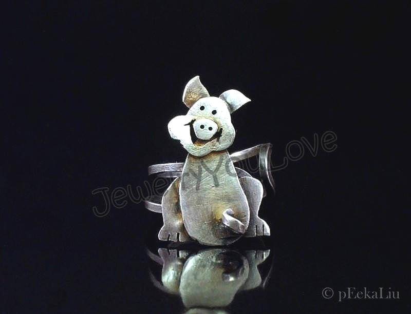 Einstellbare Handgemachte Sterling Silber Schwein Ring - Porkchop Einstellbare Handgemachte Sterling Silber Schwein Ring - Porkchop von JYLbyPeekaliu