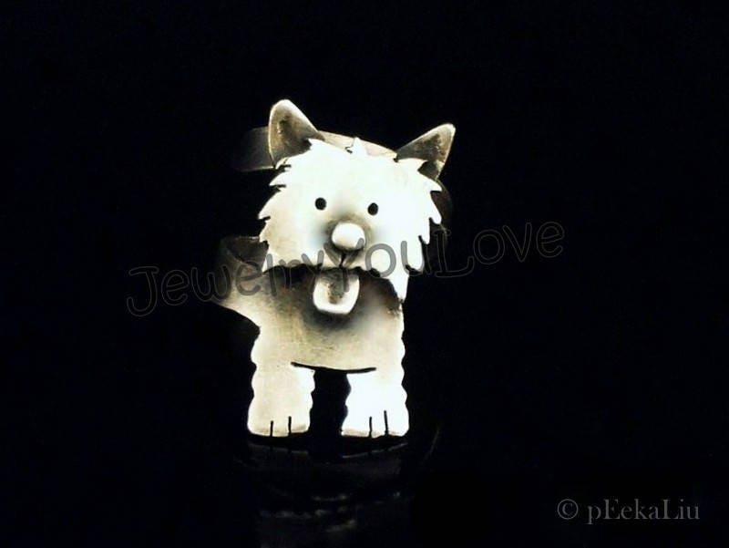 Handgemachte Sterling Silber West Highland Terrier Ring - Schneeball Handgemachte Sterling Silber West Highland Terrier Ring - Schneeball von JYLbyPeekaliu