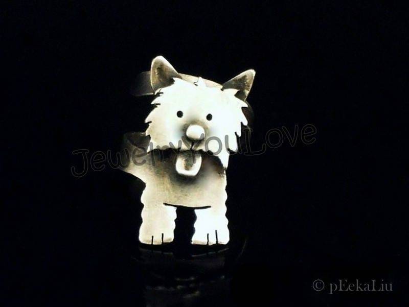Handgemachte Sterling Silber West Highland Terrier Ring - Schneeball Handgemachte Sterling Silber West Highland Terrier Ring - Schneeball von JYLbyPeekaliu